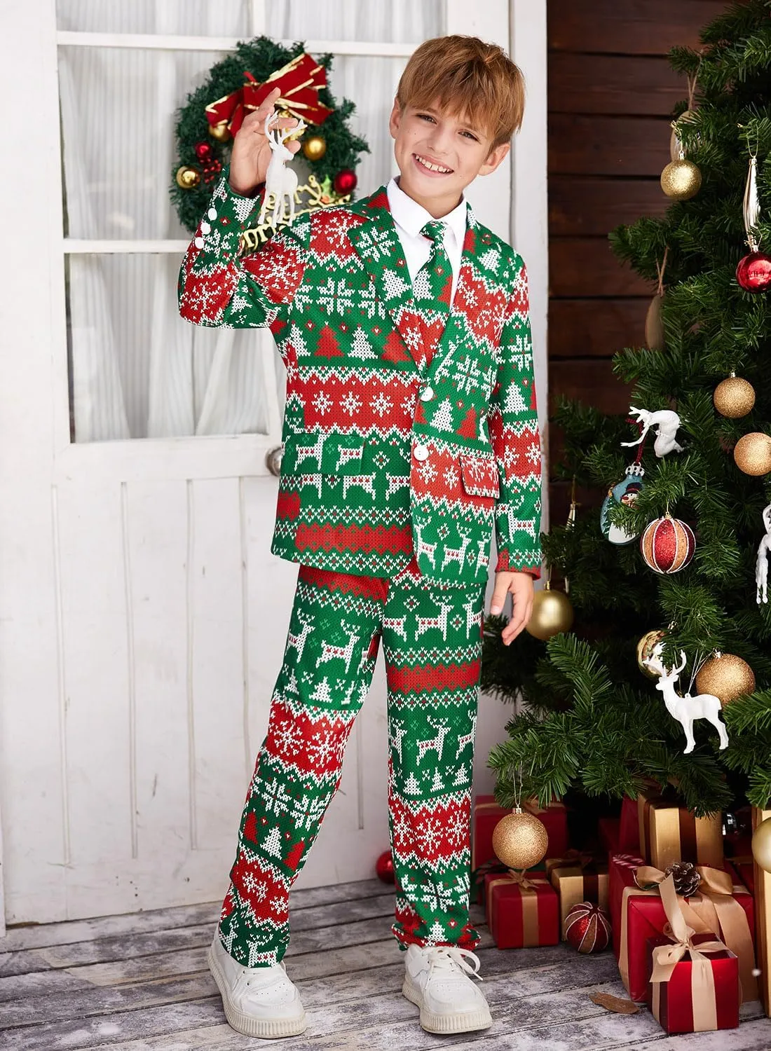 Christmas Boys Ugly 3 Piece Suits with Jacket, Pants & Tie 5-14 Years