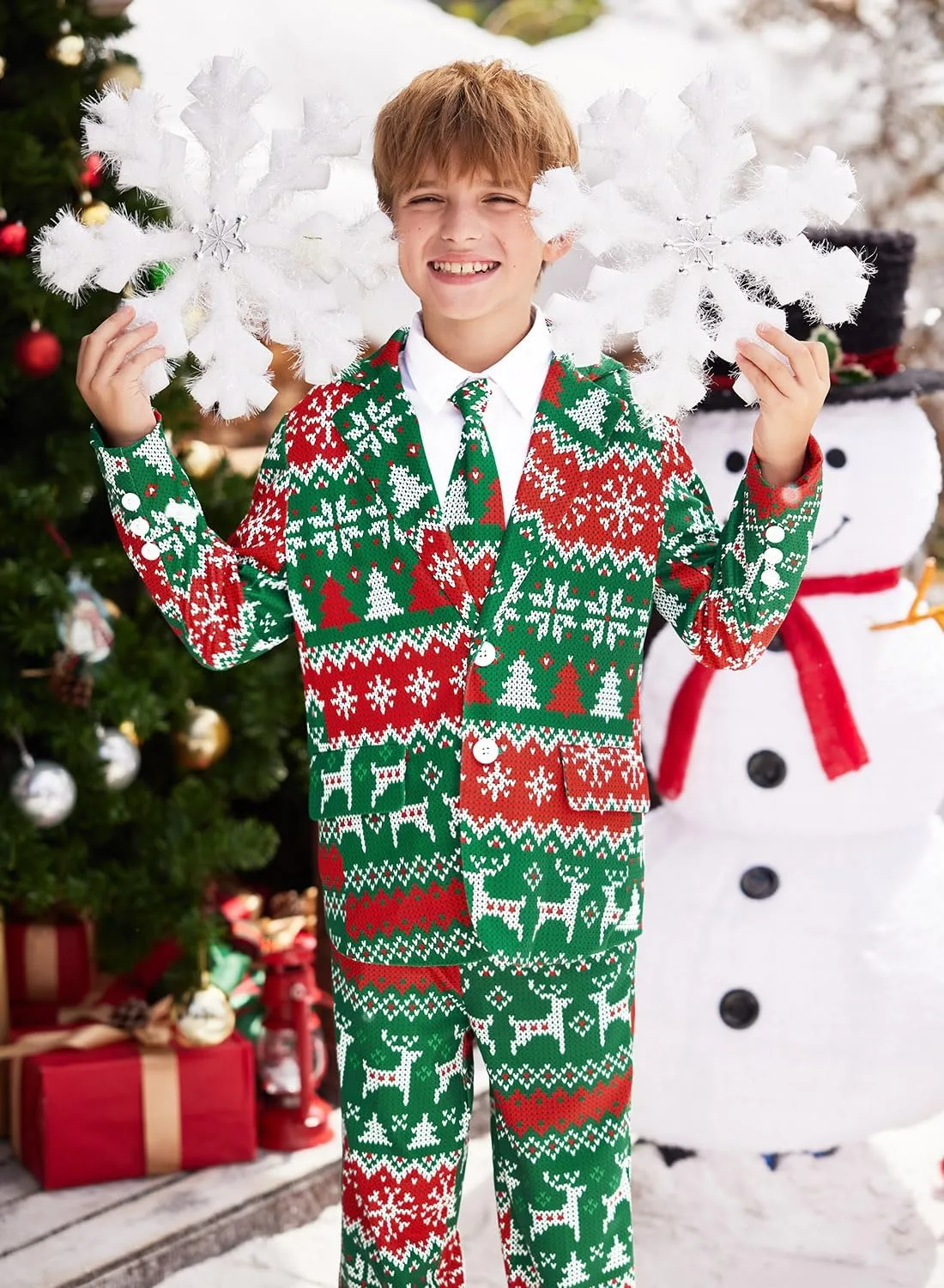 Christmas Boys Ugly 3 Piece Suits with Jacket, Pants & Tie 5-14 Years