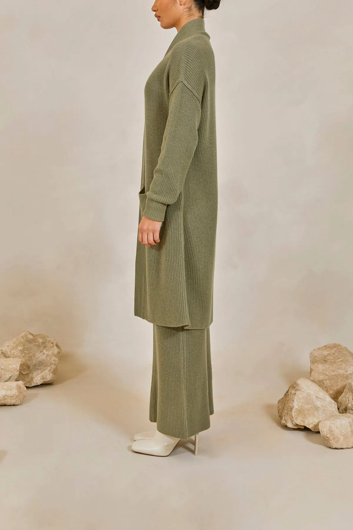 Chunky Knit Merino Wool Maxi Skirt - Sage