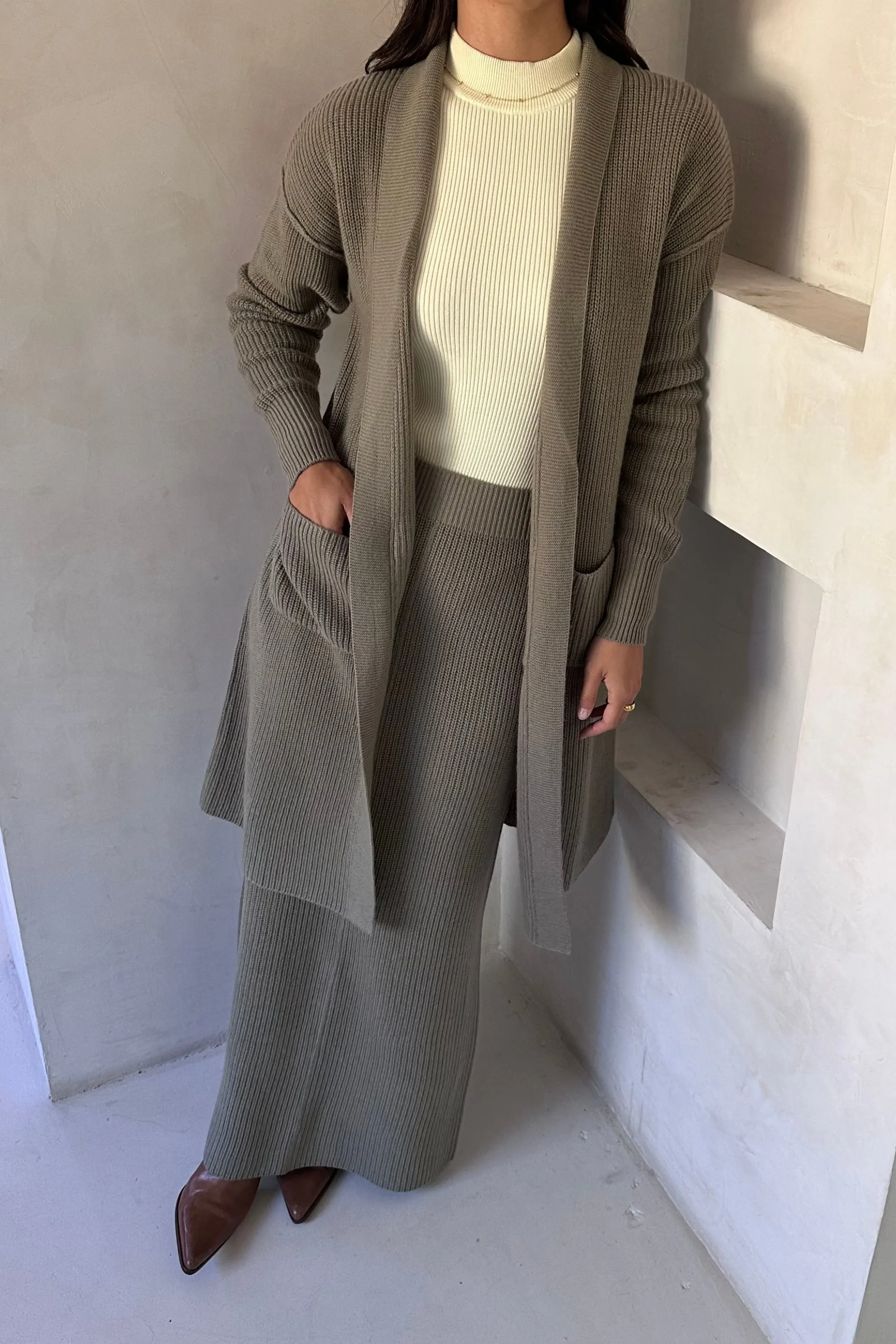 Chunky Knit Merino Wool Maxi Skirt - Sage