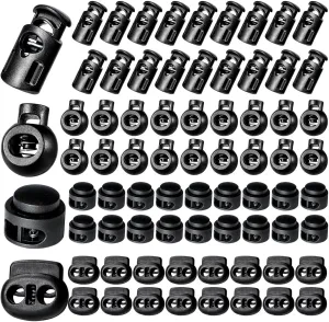 CLESDF 160 Pcs Plastic Cord Locks, Single Double Hole Spring Stop Toggle Stoppers for Drawstrings, Shoelaces, Bags, More, 4 Styles