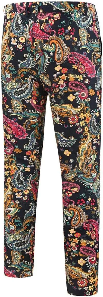 Cloudstyle Mens 2 Piece Print Suit Floral Party Dress Jacket Slim 2 Button Blazer Pants