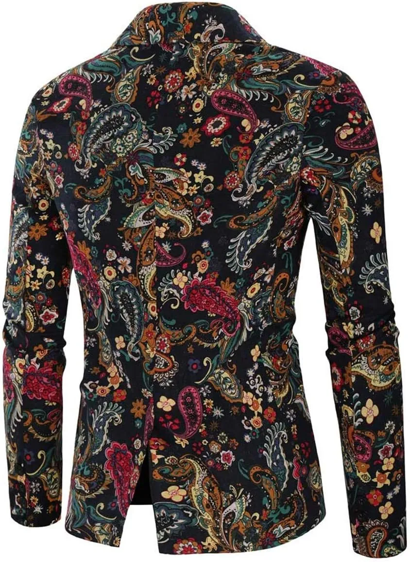 Cloudstyle Mens 2 Piece Print Suit Floral Party Dress Jacket Slim 2 Button Blazer Pants