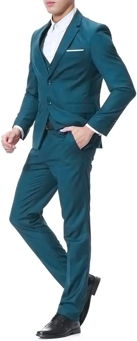 Cloudstyle Men's 3-Piece 2 Buttons Slim Fit Solid Color Jacket Smart Wedding Formal Suit