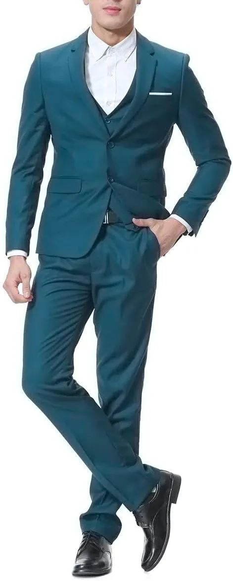 Cloudstyle Men's 3-Piece 2 Buttons Slim Fit Solid Color Jacket Smart Wedding Formal Suit