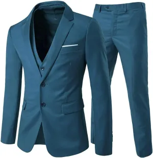 Cloudstyle Men's 3-Piece 2 Buttons Slim Fit Solid Color Jacket Smart Wedding Formal Suit