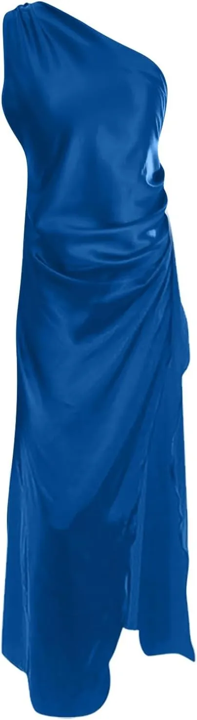 Cocktail Dresses for Women One Shoulder Wedding Guest Prom Graduation Dress Maxi with Slit Formal Gowns Evening Party
