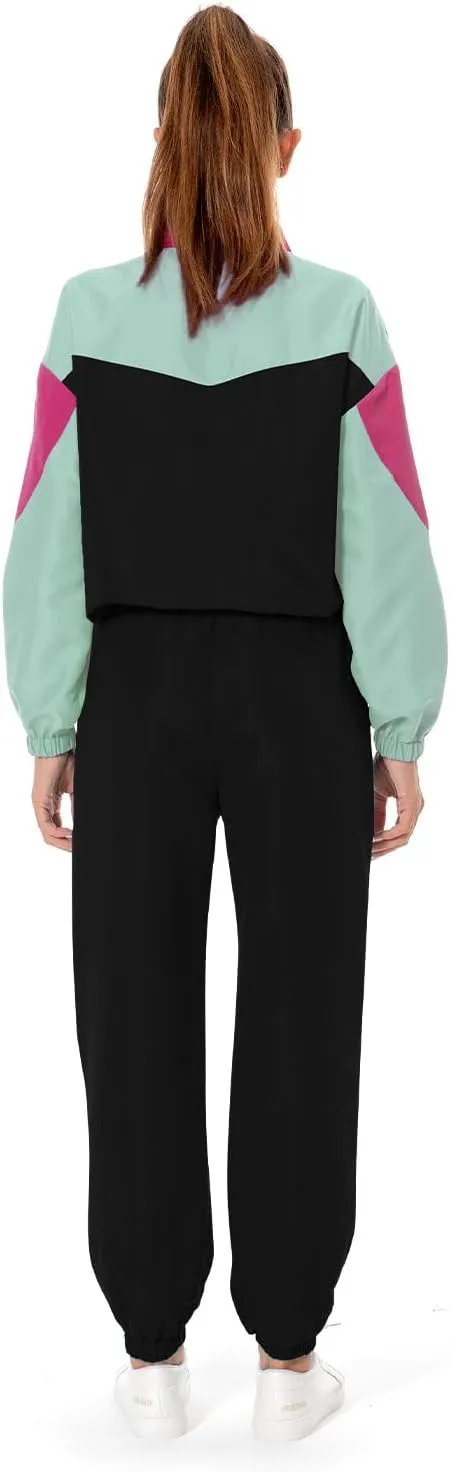 Color Block Track Suit Set 80s Long Sleeve Windbreaker 90s Track Outfit Casual Sweatsuits Women
