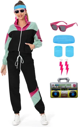 Color Block Track Suit Set 80s Long Sleeve Windbreaker 90s Track Outfit Casual Sweatsuits Women