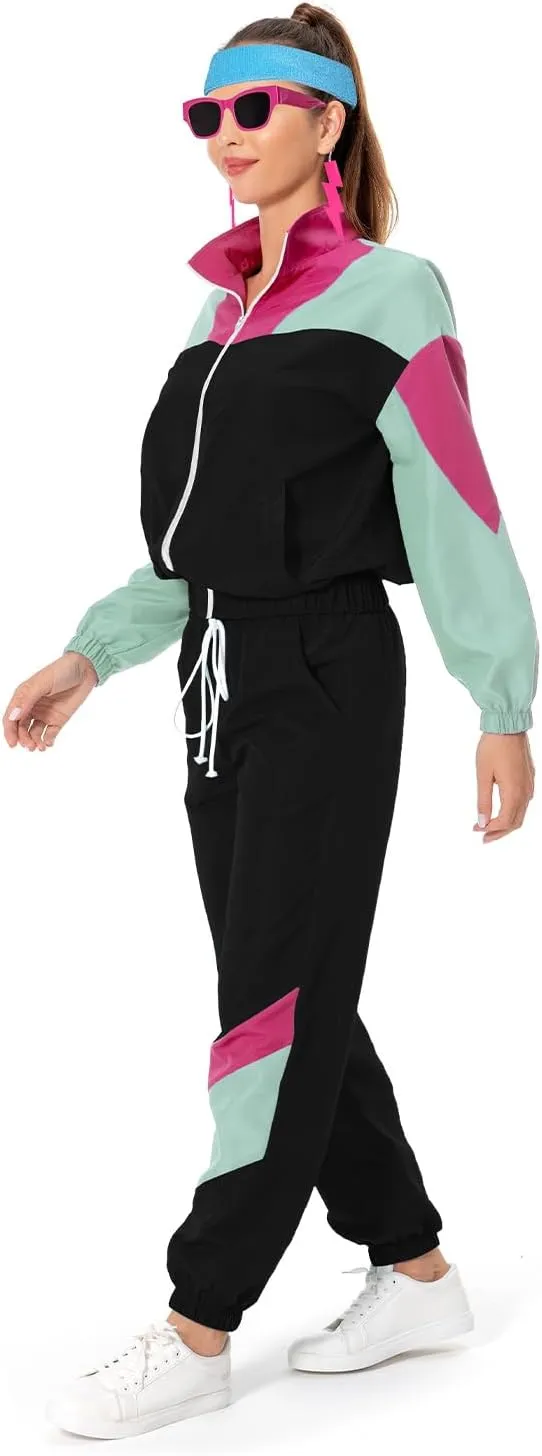 Color Block Track Suit Set 80s Long Sleeve Windbreaker 90s Track Outfit Casual Sweatsuits Women