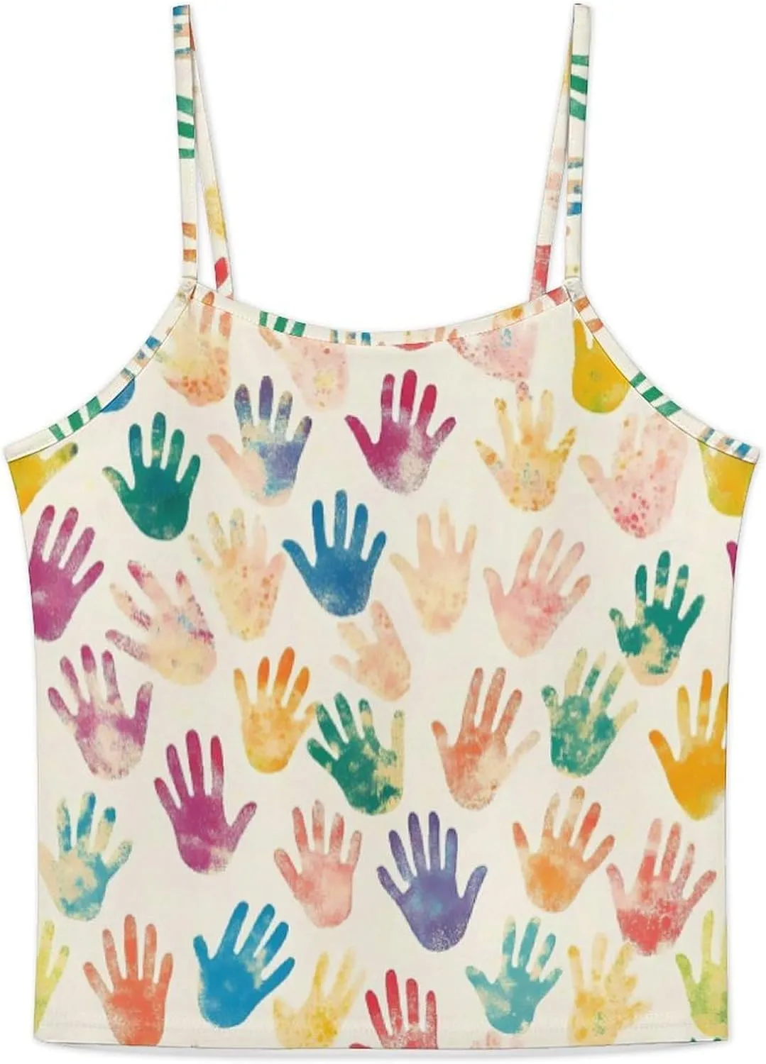 Colorful Handprint Pajamas for Women Set Tank Top Pjs And Shorts Sleepwear Loungewear Sets