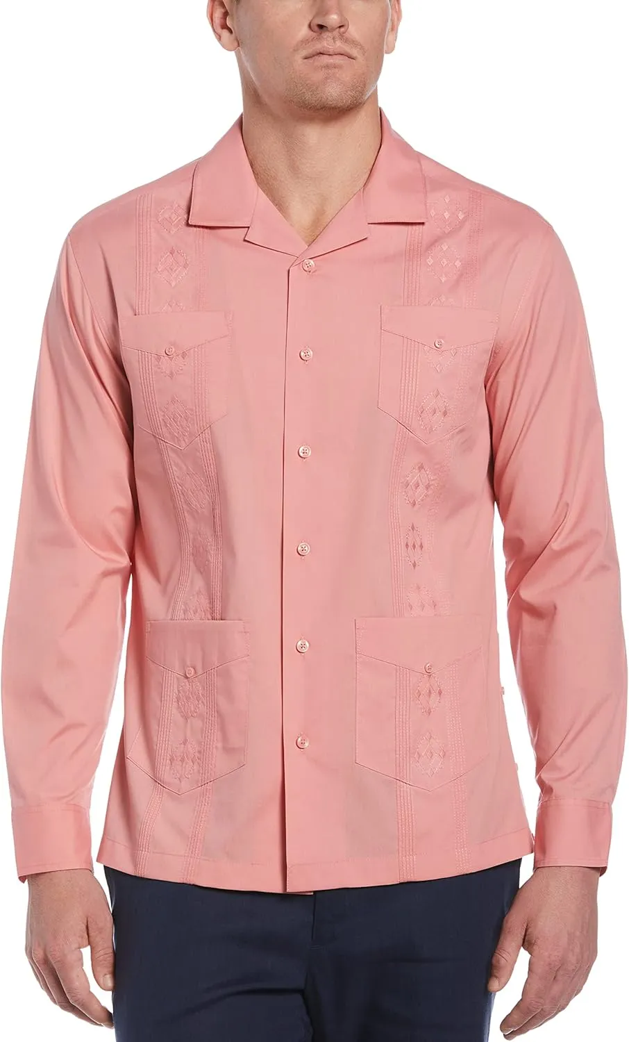 Cubavera Men's Camp Collar Embroidered Long Sleeve Guayabera Shirt