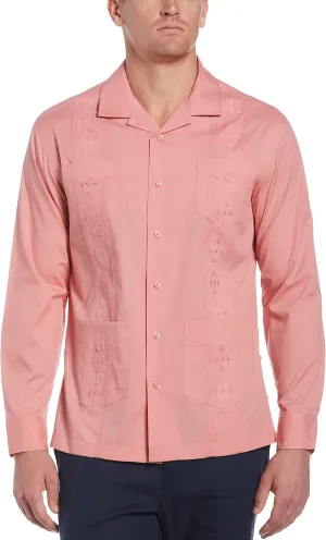 Cubavera Men's Camp Collar Embroidered Long Sleeve Guayabera Shirt