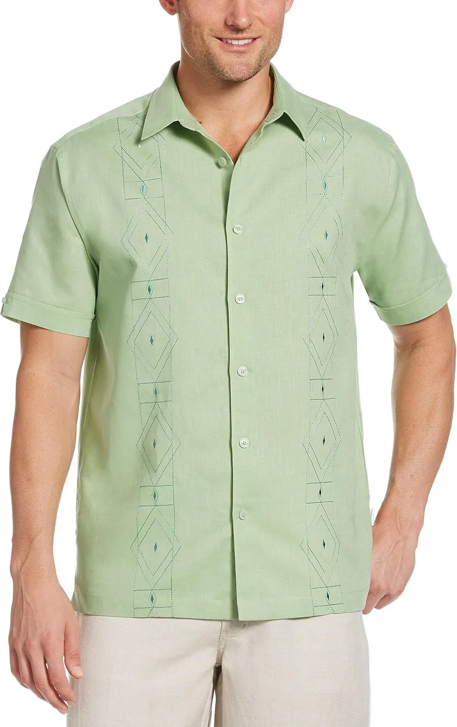 Cubavera Men's Geo Print Embroidery Short Sleeve Button-Down Shirt
