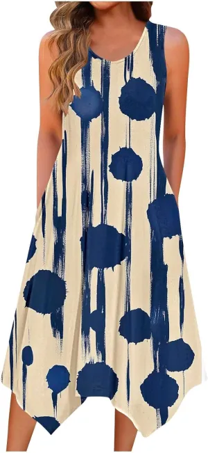 Cute Dresses for Women Casual Crewneck Sleeveless Floral Flowy Sundresses 2025 Beach Vacation Summer Hawaiian Dress