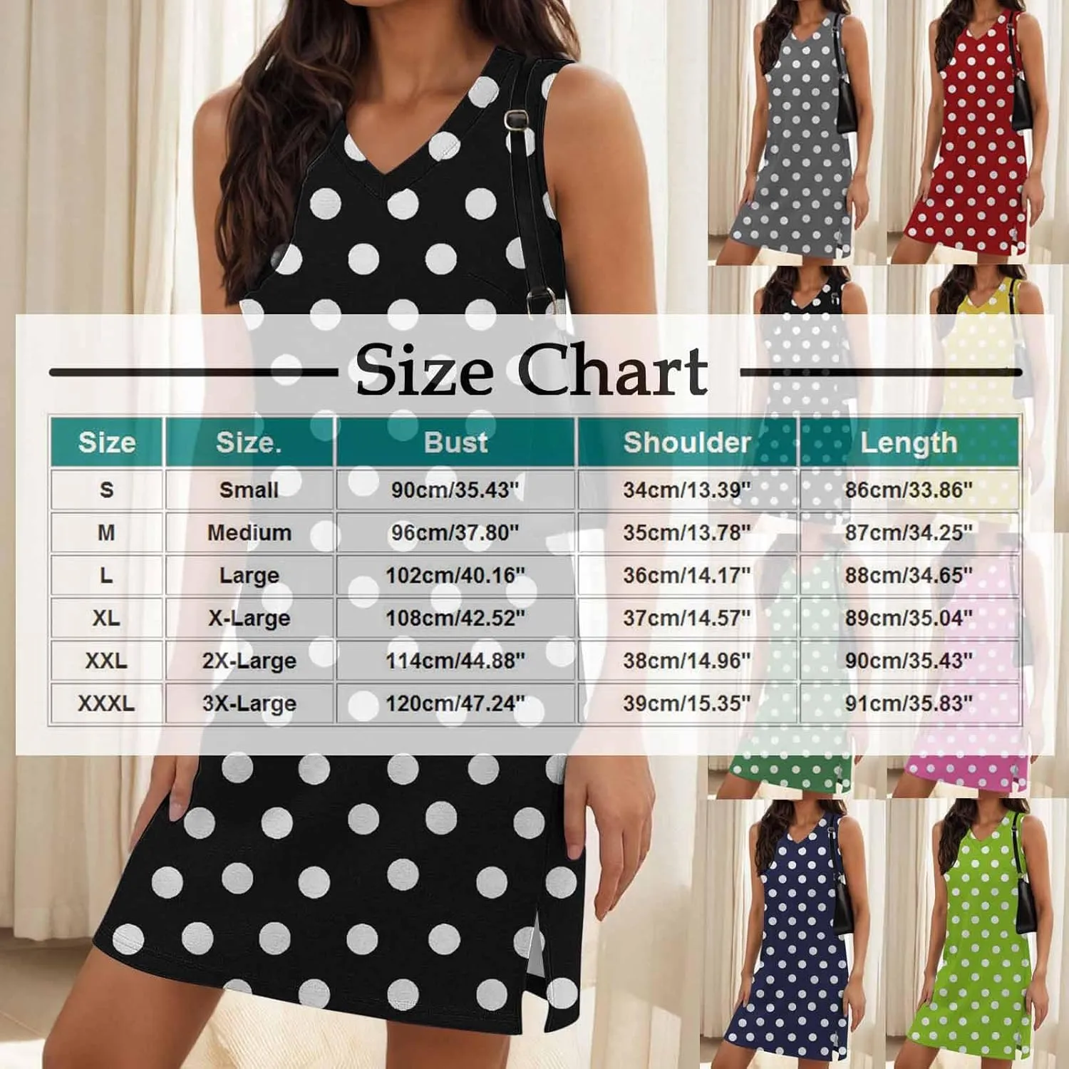 Cute Polka Dots Mini Tank Dress Women Summer Sleeveless V Neck Casual Tunic Dresses Side Split Hem Beach Sundress
