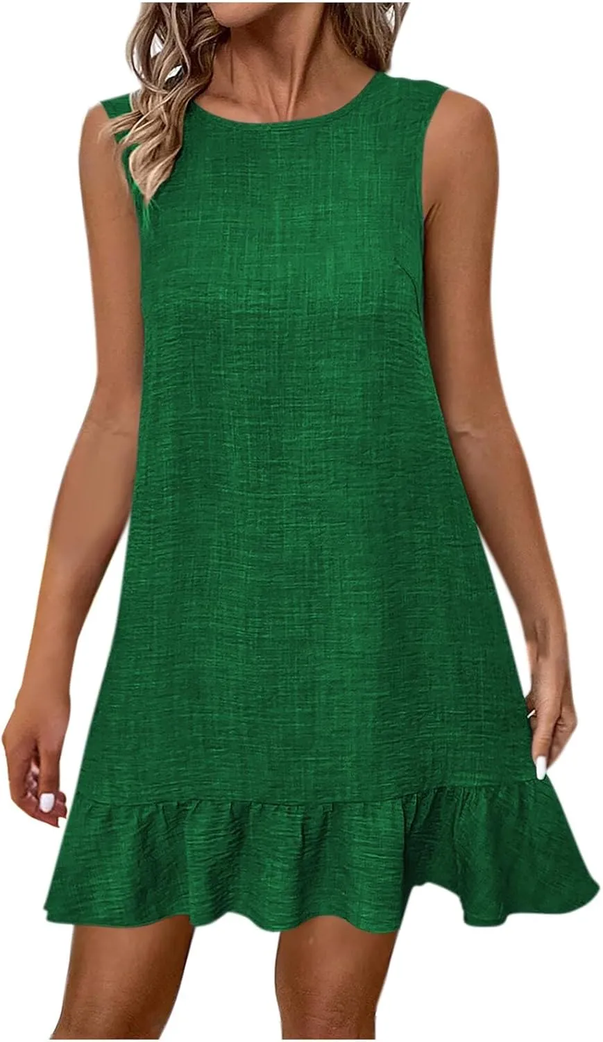 Cute Ruffle Hem Sundress for Women Summer Bowtie Backless Sleeveless Crewneck Mini Dresses Casual Beach A-Line Dress