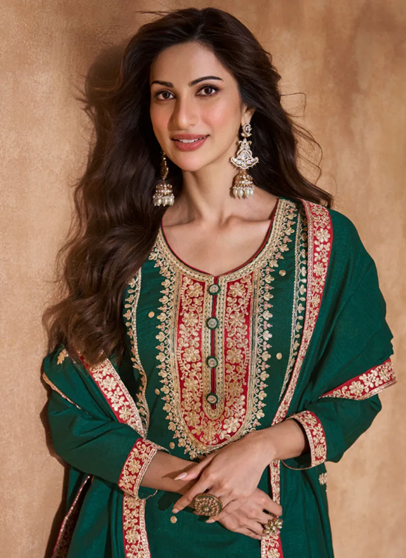 Dark Green Multi Embroidery Sharara Suit