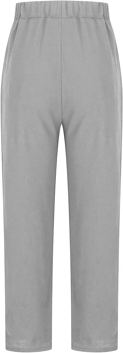 DASAYO Womens Linen Pants Elastic Wasit Straight Leg Casual Pants Ladies Loose Fit Comfy Trousers with Pockets Summer Fashion
