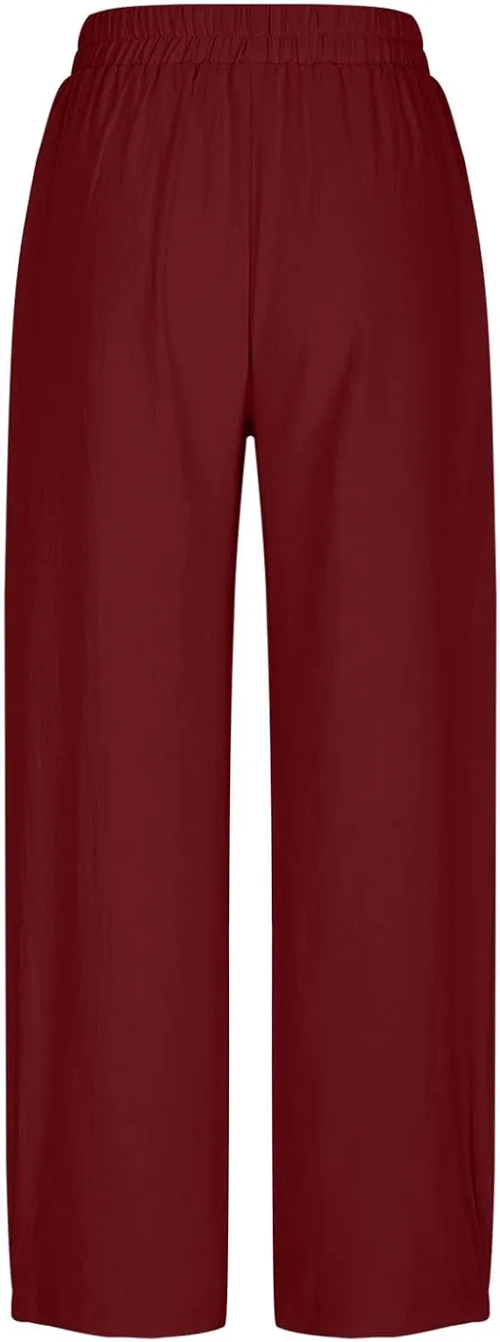 DASAYO Women's Linen Pants Summer Fashion Elastic Wasit Casual Pants with Pockets Ladies Ligghtweight Wide Leg Trousers 2025