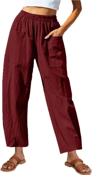 DASAYO Women's Linen Pants Summer Fashion Elastic Wasit Casual Pants with Pockets Ladies Ligghtweight Wide Leg Trousers 2025