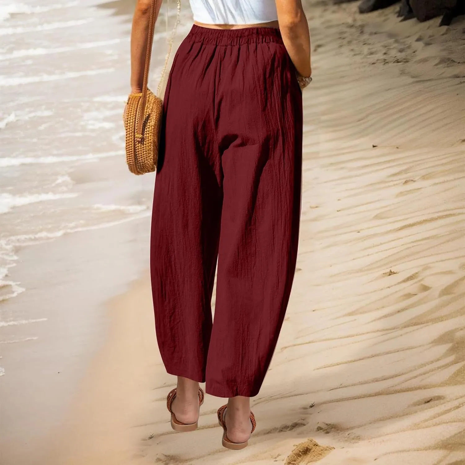 DASAYO Women's Linen Pants Summer Fashion Elastic Wasit Casual Pants with Pockets Ladies Ligghtweight Wide Leg Trousers 2025