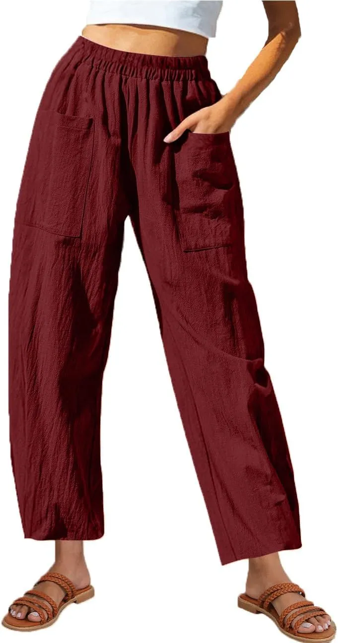 DASAYO Women's Linen Pants Summer Fashion Elastic Wasit Casual Pants with Pockets Ladies Ligghtweight Wide Leg Trousers 2025