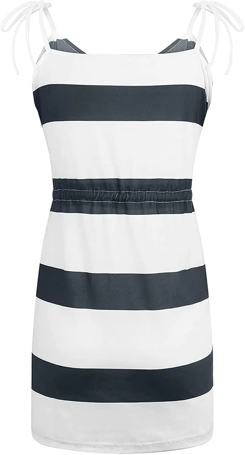 Dresses for Women 2023, Trendy Striped Beach Cover Up Boho Mini Dress Summer Casual Tunic Dress with Pockets