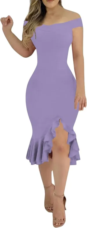 Dresses for Women 2024,Fashion Sexy Summer Off Shoulder Short Sleeve Sequin Ruffle Irregular Dresses for Women