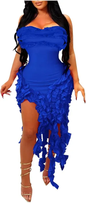 Dresses for Women Sexy Tight Mini Dress Fashion Ruffle Tassels Strapless Evening Prom Soild Gown 2025 New Clothes