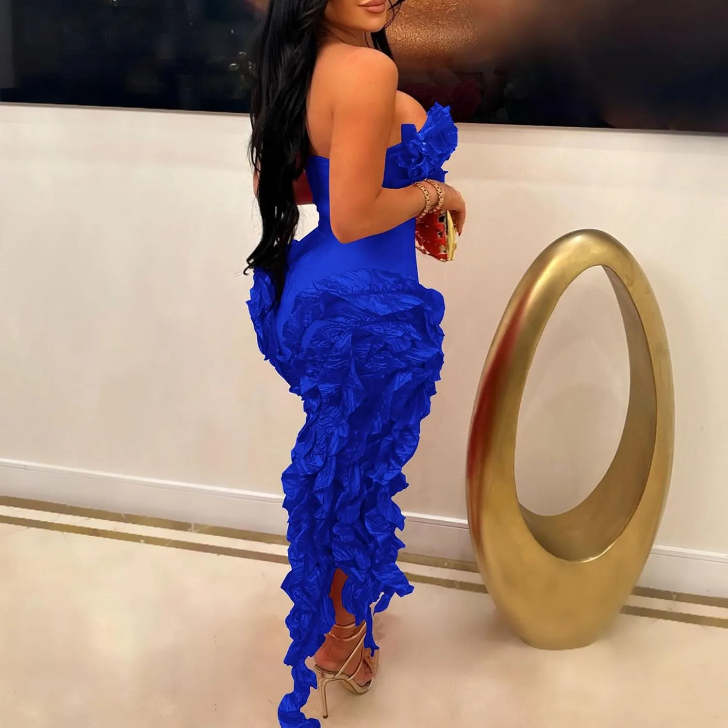 Dresses for Women Sexy Tight Mini Dress Fashion Ruffle Tassels Strapless Evening Prom Soild Gown 2025 New Clothes