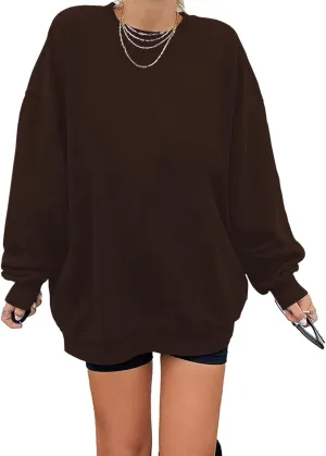 Ebifin Women's Oversized Long Sleeve Sweatshirts Pure Color Round Neck Casual Pullover Shirt