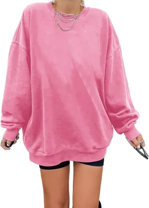 Ebifin Women's Oversized Long Sleeve Sweatshirts Pure Color Round Neck Casual Pullover Shirt