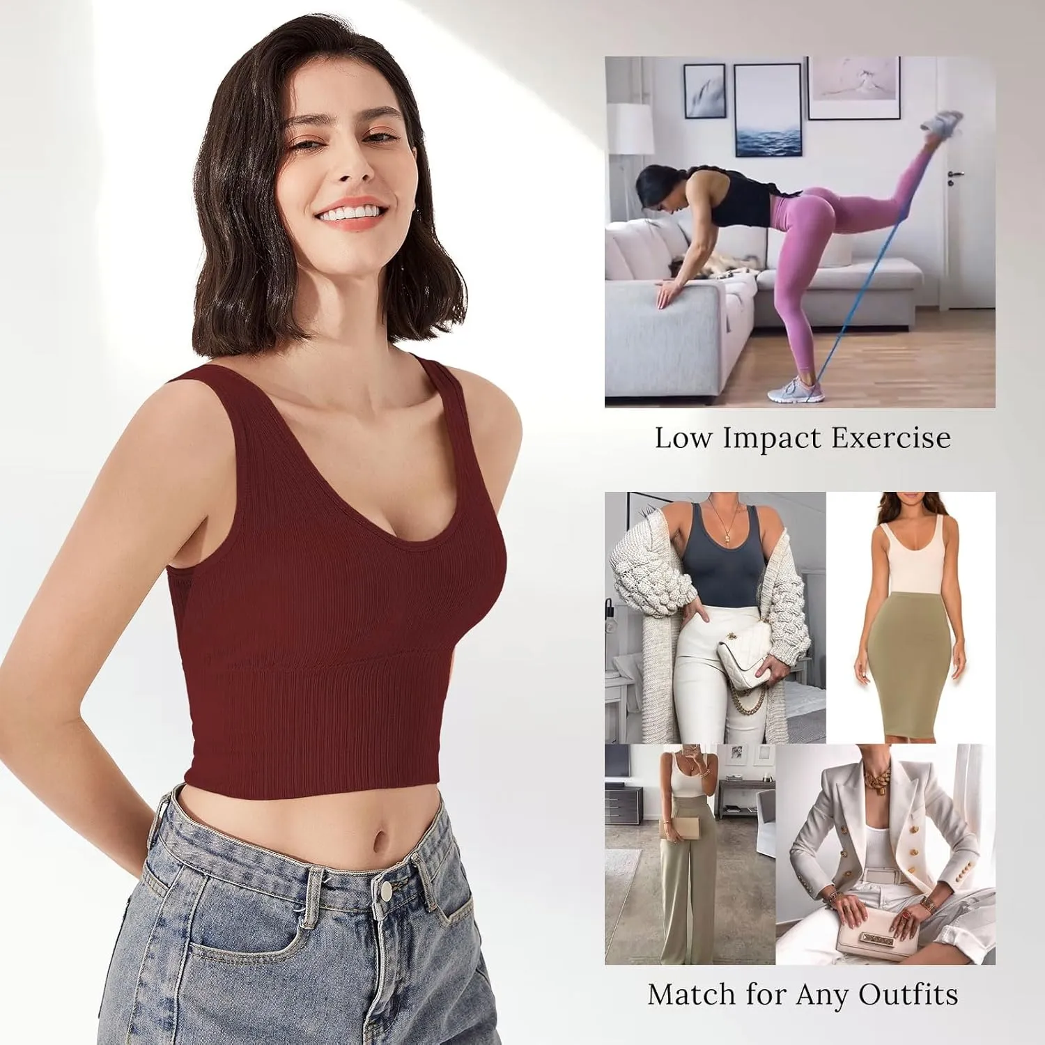 Eleplus 4 Pieces Comfy Cami Bra for Women Crop Top Yoga Bralette Longline Padded Lounge Bra Pack of 4