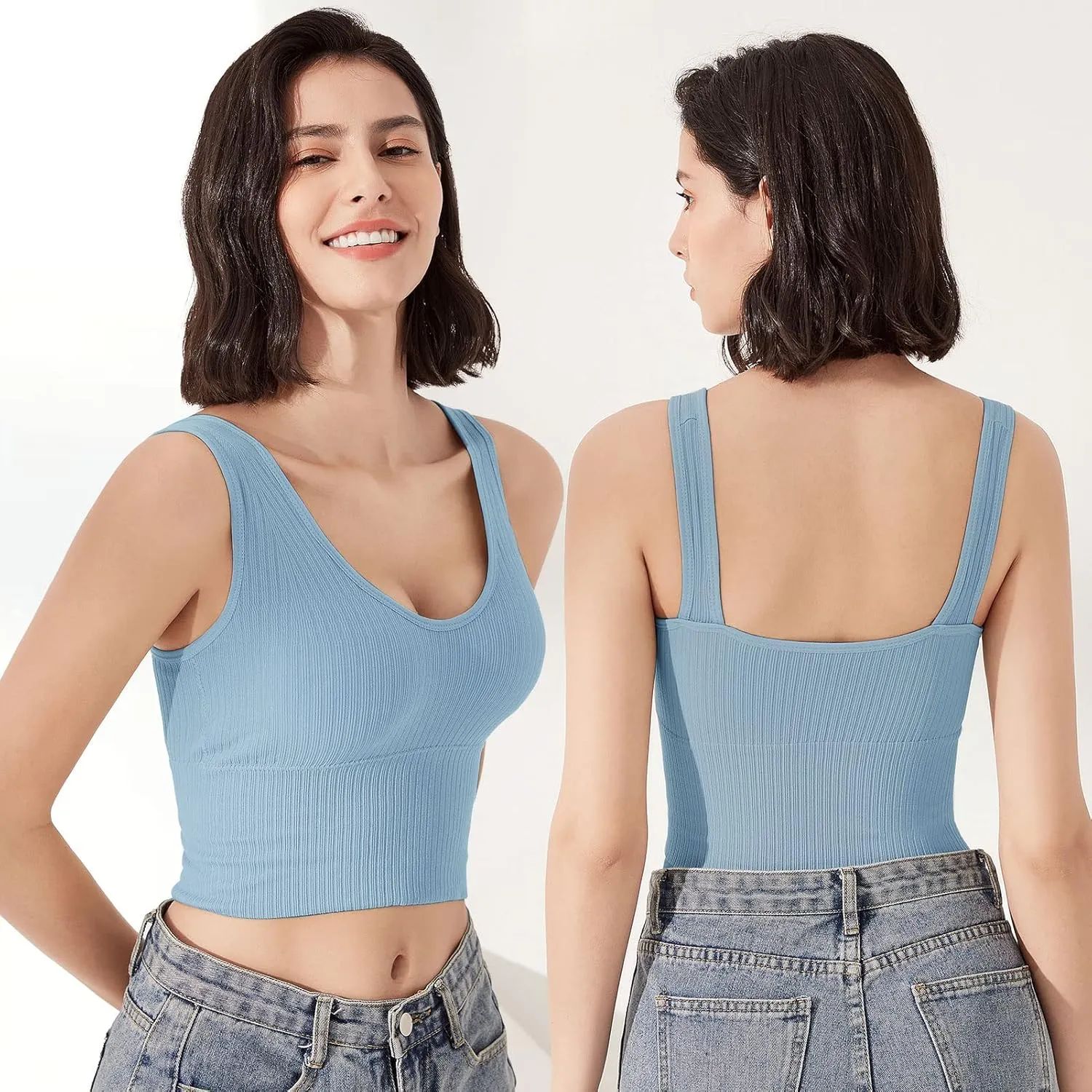 Eleplus 4 Pieces Comfy Cami Bra for Women Crop Top Yoga Bralette Longline Padded Lounge Bra Pack of 4