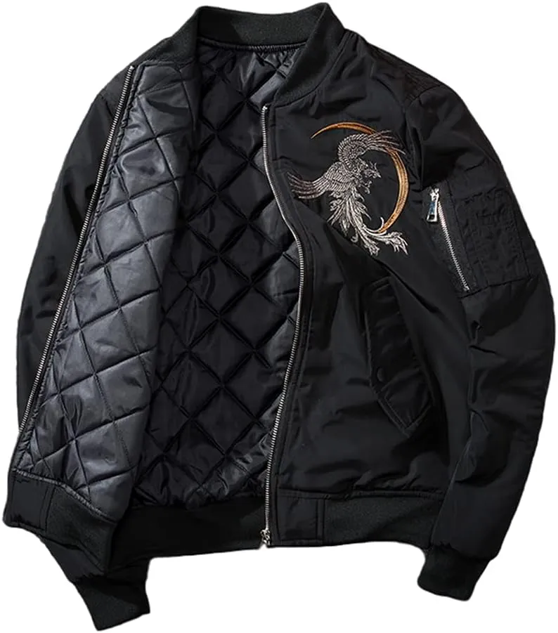 Embroidery Jacket Men Warm Bomber Coat Cotton Padded Long Sleeve Hip Hop Jacket