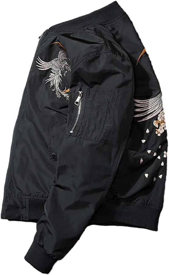 Embroidery Jacket Men Warm Bomber Coat Cotton Padded Long Sleeve Hip Hop Jacket