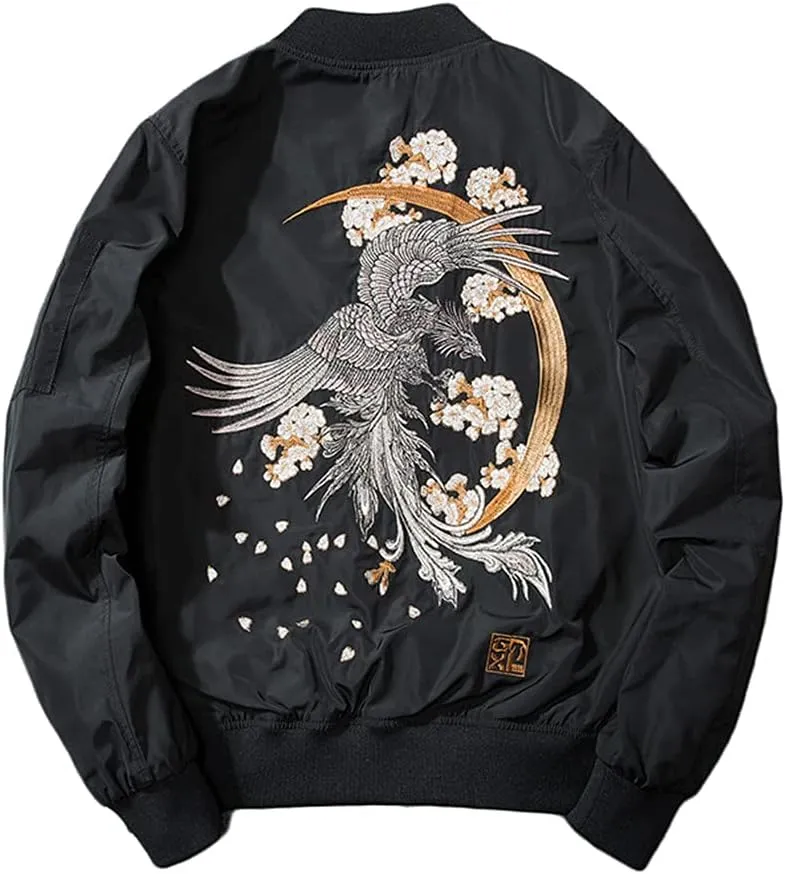 Embroidery Jacket Men Warm Bomber Coat Cotton Padded Long Sleeve Hip Hop Jacket