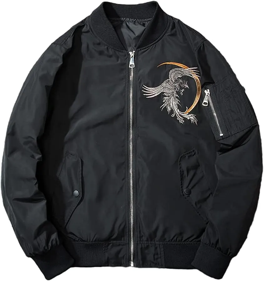 Embroidery Jacket Men Warm Bomber Coat Cotton Padded Long Sleeve Hip Hop Jacket