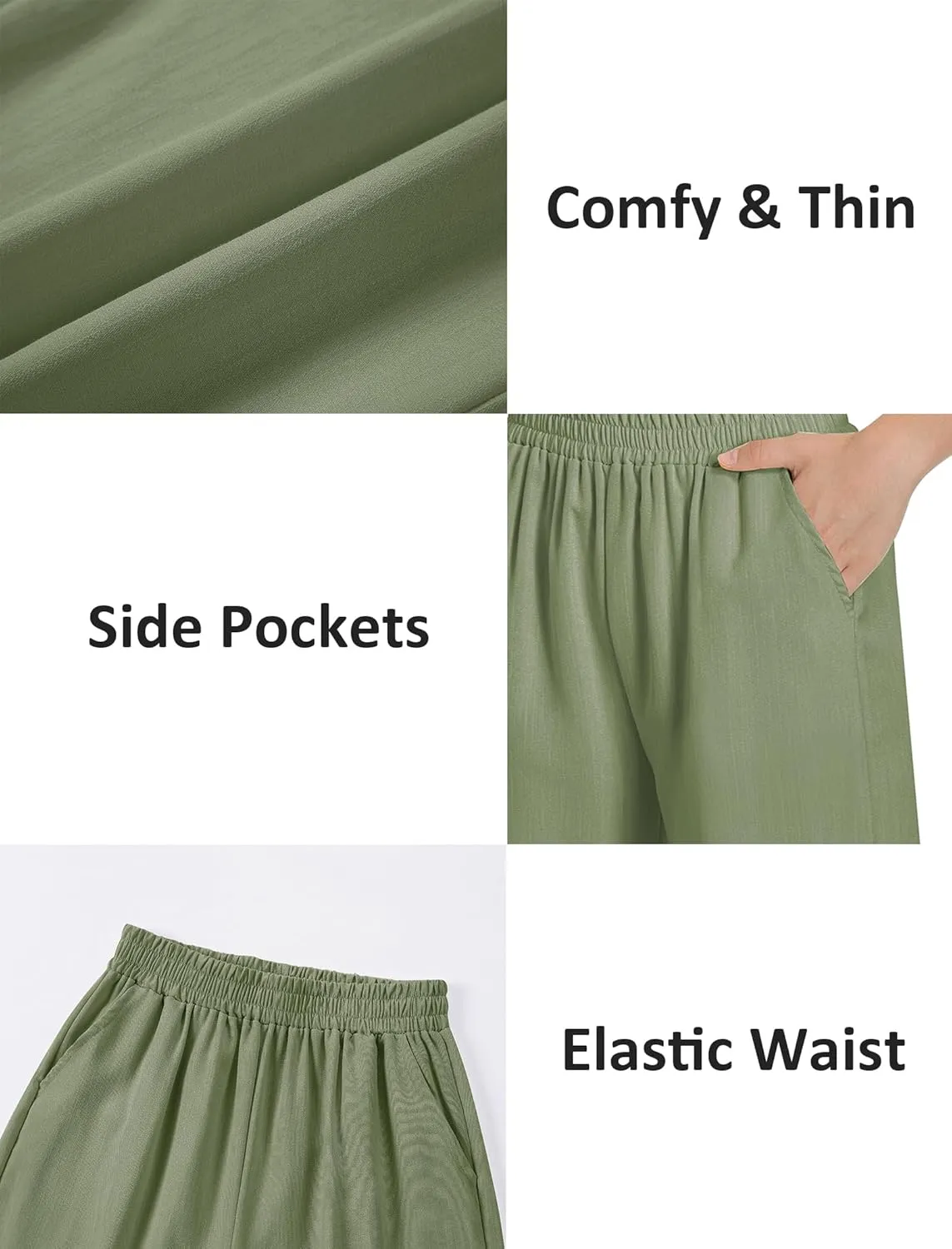 EXARUS 3 Pack Girls Wide Leg Pants Loose Trousers Linen Flowy with Pockets Elastic Waist Casual for Kids 6-12Y