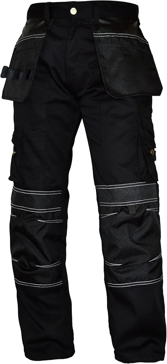 FASHIO FF Men's Cordura Work Pants Tactical Trousers with Utility Tool Pockets Heavy Duty Reinforced Carpenter Safety Pants