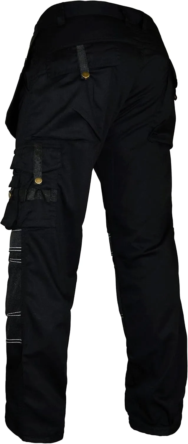 FASHIO FF Men's Cordura Work Pants Tactical Trousers with Utility Tool Pockets Heavy Duty Reinforced Carpenter Safety Pants