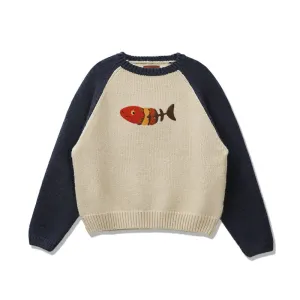 Fish retro wool knit sweater   N2596
