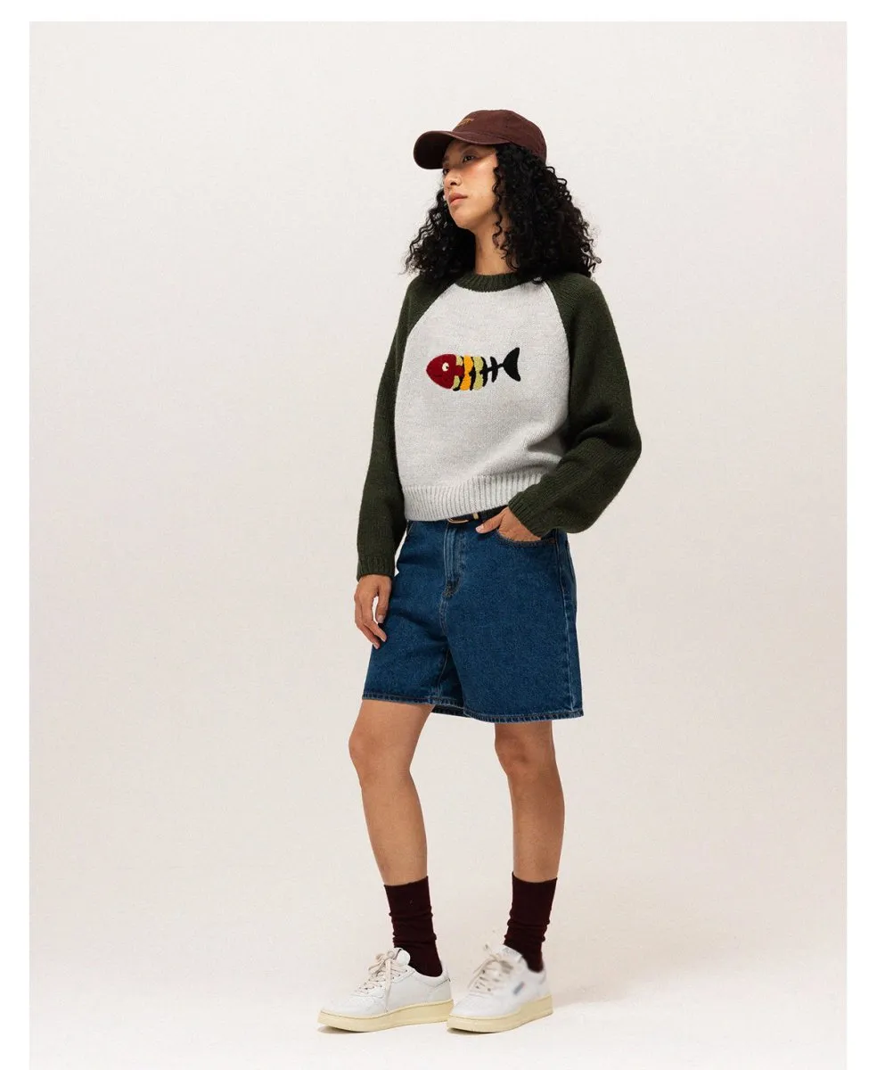 Fish retro wool knit sweater   N2596