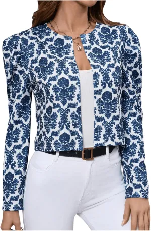 Floerns Women's Floral Print Gigot Long Sleeve Coat Open Front Cropped Jacket Outwear