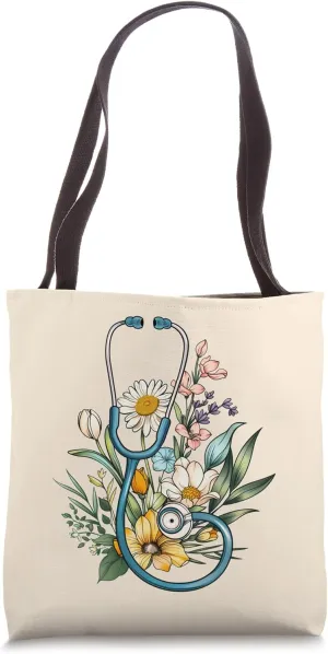 Floral Stethoscope - Doctor / Nurse Tote Bag