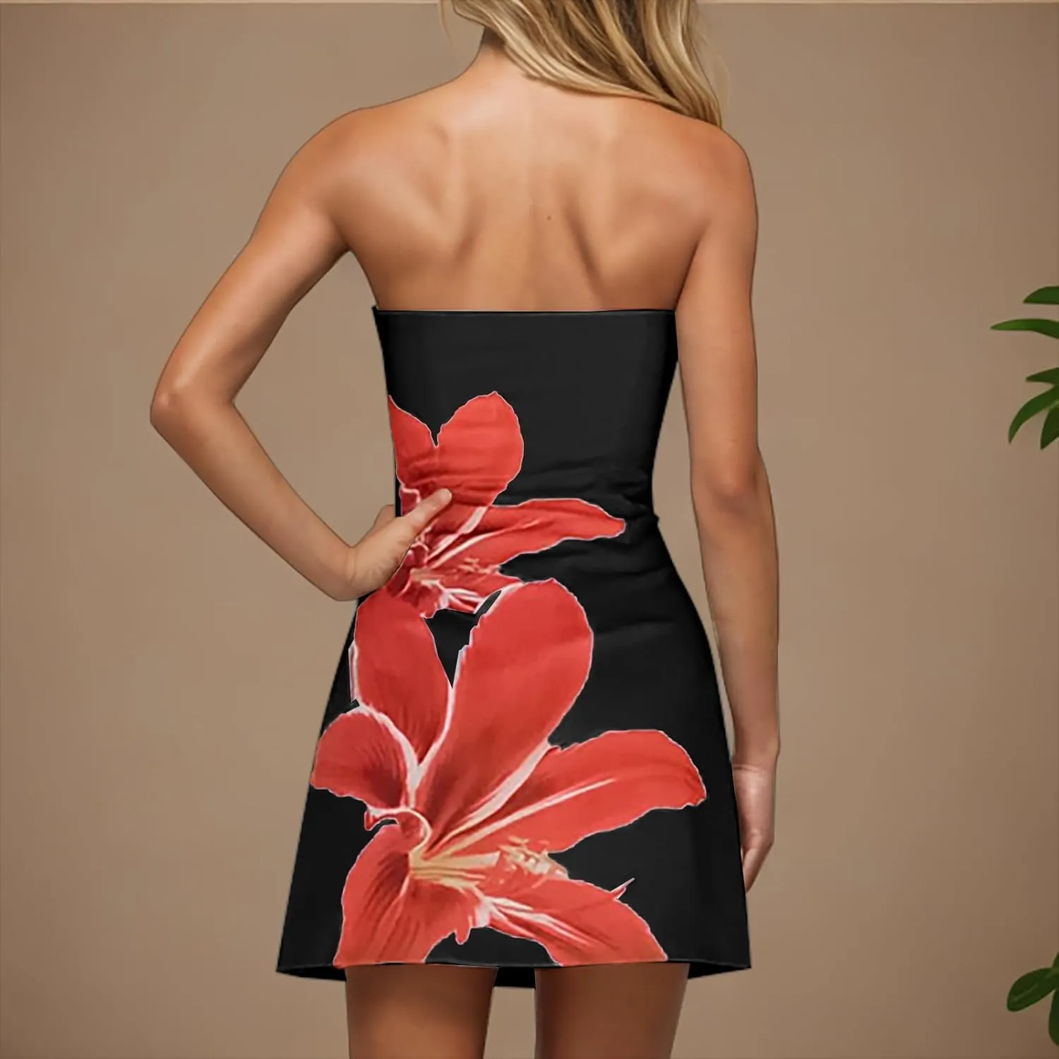 Funny Floral Print Tube Dress for Women Summer Strapless Bodycon Mini Dress Date Night Party Beach Bandeau Dresses