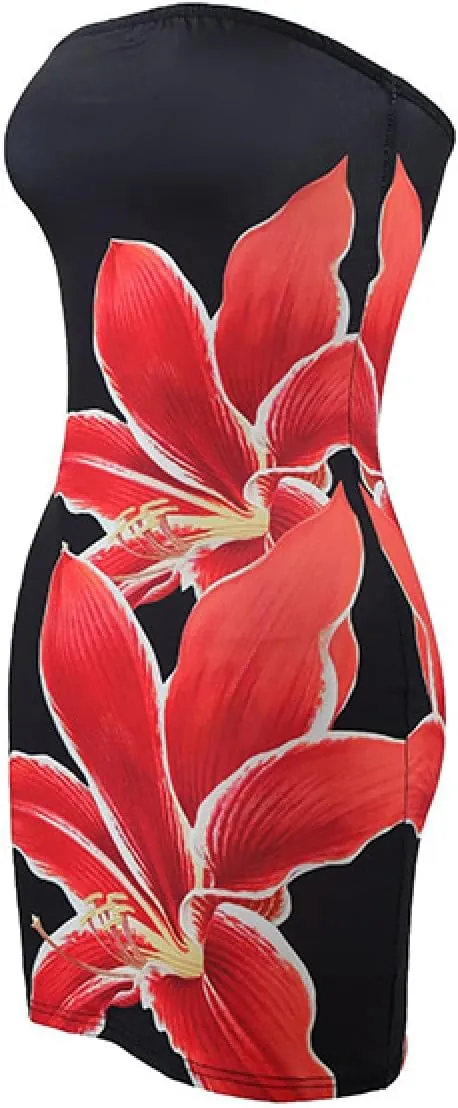 Funny Floral Print Tube Dress for Women Summer Strapless Bodycon Mini Dress Date Night Party Beach Bandeau Dresses
