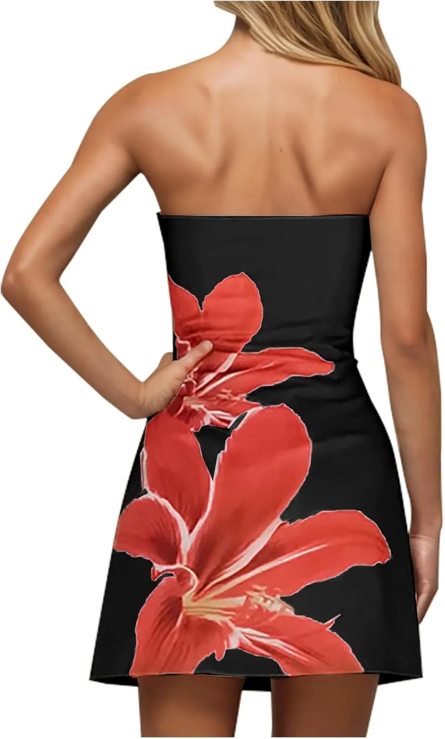 Funny Floral Print Tube Dress for Women Summer Strapless Bodycon Mini Dress Date Night Party Beach Bandeau Dresses