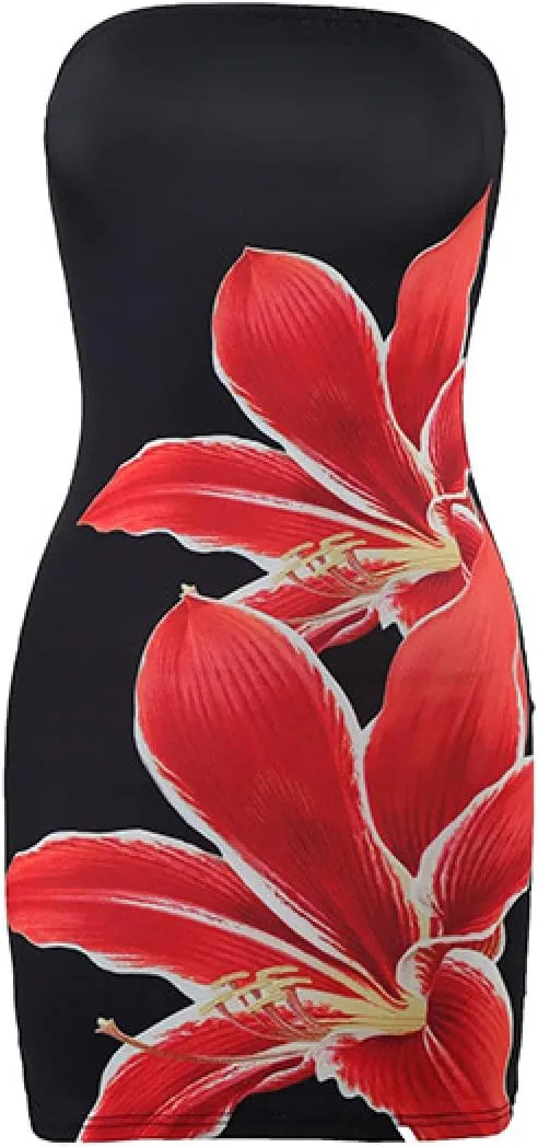 Funny Floral Print Tube Dress for Women Summer Strapless Bodycon Mini Dress Date Night Party Beach Bandeau Dresses
